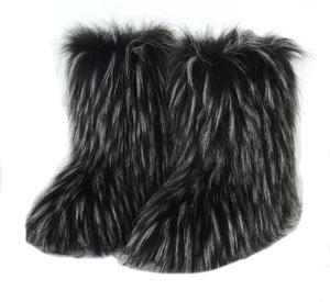 Женские ботинки из искусственного меха, пушистые, с круглым носком, замшевые зимние ботинки для снега, с плоским каблуком, удобные, теплые плюшевые снегоступы Generic, Black +White