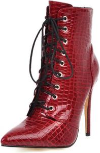 Женские ботильоны ZQW из тисненой кожи под крокодила, с острым носком, на шпильке с очень высоким каблуком, противоскользящие, для осени и зимы, для вечеринок, ночных клубов, модные, Red