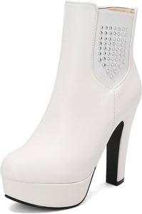 Женские ботинки челси на супер высокой платформе с круглым носком Renessmi, White 3