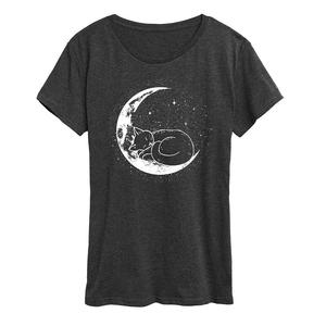 Женская футболка с рисунком Cat Nap Moon, цвет Heather Charcoal