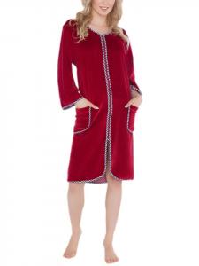 Aquarti Женский велюровый халат-платок Aquarti, короткий, с застежкой-молнией, бордового цвета