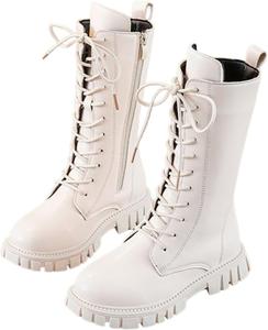 Высокие сапоги до колена для девочек Винтажные ботинки до середины голени с шнуровкой и боковой молнией из искусственной кожи Платформа Круглый носок Верховые ботинки Мотоциклетные ботильоны Модная обувь на осень и зиму Generic, Multicolor 01