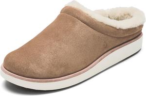 Женские кожаные мюли OLUKAI Mani, мягкие и удобные тапочки с подкладкой из флиса, толстой резиновой подошвой, для круглосуточного ношения, золотисто-коричневый