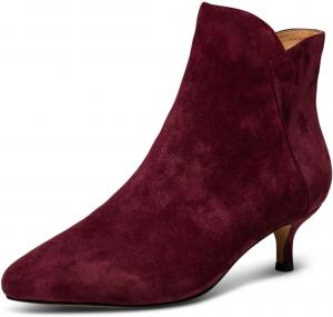 Женские стильные ботильоны FOWT с заостренным носком и боковой молнией, невысокий каблук, повседневная обувь, размер 4-16 US, Burgundy Suede