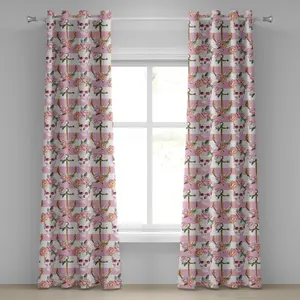 Шторы на люверсах ABAKUHAUS в морском стиле с акварельным рисунком морского черепа и якоря с розами, винтажный женственный узор, декоративные двухпанельные шторы, 280 см x 175 см, цвет: зеленый, белый, розовый Abakuhaus