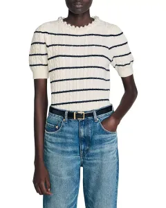 Свитер в полоску с воротником из искусственного жемчуга Sandro, белый