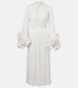 Платье с рюшами и складками Costarellos, Off-White