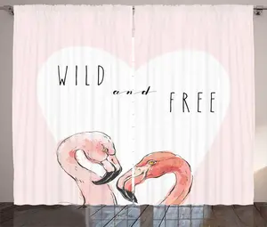 Штора ABAKUHAUS Wild and Free Rustic, с розовым сердцем-фламинго, присборенная тесьма для спальни с петлями и крючками, 280 x 225 см, нежно-розовый коралловый