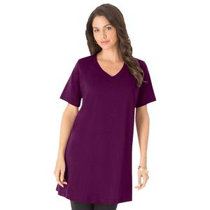 Женская туника больших размеров Roaman's Ultimate с короткими рукавами и v-образным вырезом, цвет Dark Berry