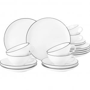 Чайный сервиз Набор посуды Lido Black Line чашки, блюдца, тарелки, 18 предметов, на 6 персон, произведено в Германии Seltmann Weiden, белый