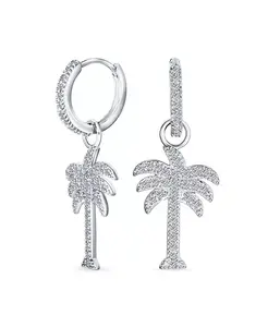 Мини-Серьги-Кольца с подвесками в виде пальмы, гавайские, с паве из кубических цирконий и морской тематикой, стерлинговое серебро Bling Jewelry, grey