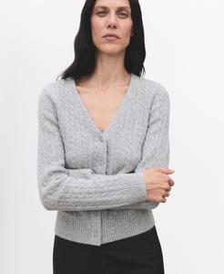 Женский вязаный кардиган с косами MANGO, Dark Heather Grey