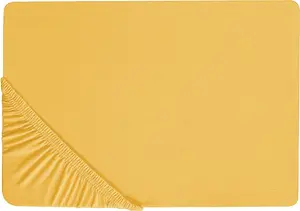 Простыня на резинке BELIANI, горчично-желтый хлопок, 90 x 200 см, с высоким карманом на резинке, высота кармана 30 см, современный, для матраса, аксессуар для спальни Beliani