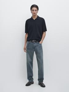 Вязаный свитер-поло из хлопковой смеси Massimo Dutti, navy blue