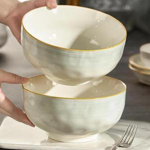 Ceramics Премиальная керамическая пиала для риса для домашнего использования, стильная тарелка для еды 2025, подглазурная цветная посуда маленькая миска, 8-дюймовая каменная текстура, набор из 2 штук