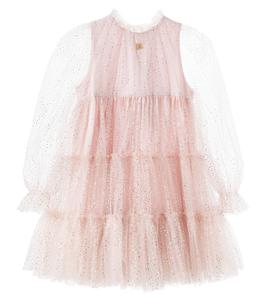 Украшенное многослойное платье из тюля Dolce&Gabbana Kids, Pois Lamina Fdo. Rosa