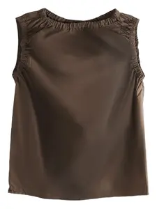 Топ со сборчатыми рукавами Baserange, коричневый