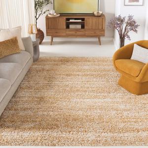 Ковер SAFAVIEH, 275 x 366 см, Hudson Shag Collection, Ivory/Gold, геометрический рисунок, плюшевый ворс, идеально подходит для помещений с высокой проходимостью в гостиной, спальне, столовой (SGH295G)