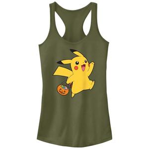 Детская майка-борцовка Pokemon Pikachu с принтом "Сладость или гадость" Licensed Character, цвет military green