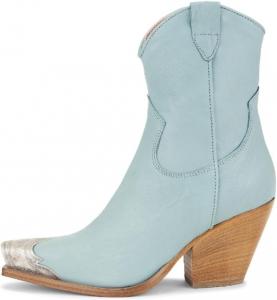 Женские вестерн-казаки keleimusi, с высоким устойчивым каблуком, ковбойские сапоги с металлическим носком, короткие ковбойские сапоги, боковая молния, вестерн-сапоги для женщин, Blau