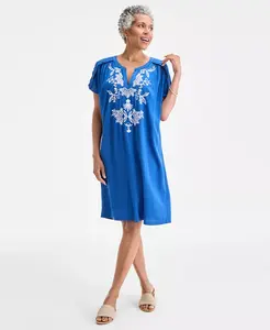 Женское платье с вышивкой и разрезом на горловине Style & Co, синий