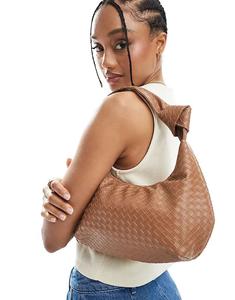 Гламурная плетеная сумка через плечо в серо-коричневом цвете