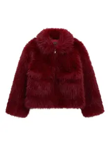 Куртка из искусственного меха с вышитым логотипом Guess Kids, красный