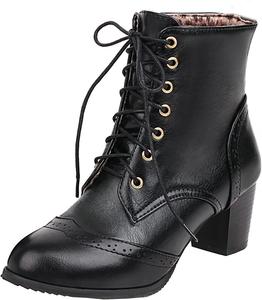 Женские ботильоны Uniquelly с крыльями, с массивным каблуком, на шнуровке, с круглым носком, винтажные, удобные зимние ботинки, Black