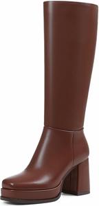 Женские высокие ботильоны Artrotter с платформой, квадратным носком и эластичной верхней частью, из веганской кожи, длинные осенние ботинки с массивным каблуком и боковой молнией, Brown