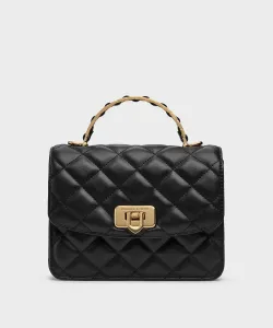 Стеганая сумка Cressida с застежкой-кнопкой и верхней ручкой (черная) Charles & Keith