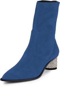 Женские ботильоны YDN с заостренным носком, средней высоты, с декоративными заклепками, на низком массивном каблуке, с задней молнией, для зимы и осени, удобная повседневная обувь, размеры 4-16 US, Blue