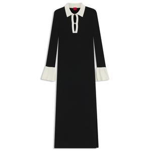 Вязаное платье-труба с запахом и стекающим логотипом HUGO, черный