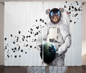 Штора ABAKUHAUS "Кошка в деревенском стиле", "Скопление галактик", универсальная тесьма для гостиной с петлями и крючками, 280 x 225 см, белый, черный и синий Abakuhaus