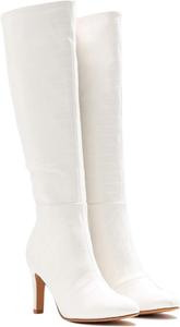 Женские сапоги FOWT средней длины с тиснением под крокодила, округлый носок, высокий шпилька, длинные сапоги, сексуальная боковая молния, унисекс, теплая обувь для офиса, улицы и вечеринок, размеры US 4-16, White