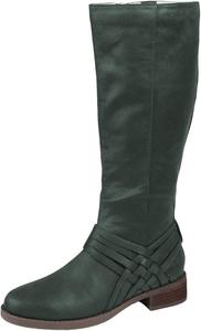 Женские сапоги FOWT с круглым носком, плетеным ремешком, низким каблуком-блоком, до середины голени, для верховой езды, удобные повседневные обувь для ходьбы, размеры 4-15 US, Dark Green