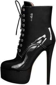 Женские ботильоны Richealnana на платформе с высоким каблуком-стилет, шнуровкой и боковой молнией, с круглым носком, для вечеринок и выпускных, Black