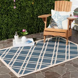 Ковер SAFAVIEH, 122 x 122 см, Washable коллекции Outdoor Courtyard — Navy & Beige, без линьки и легкий в уходе, идеален для патио, заднего двора, прихожей (CY6923-268)