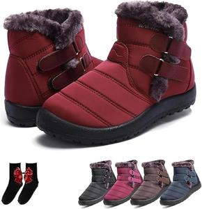 Женские уютные зимние водонепроницаемые противоскользящие ортопедические ботинки, легкие уличные ботинки с меховой подкладкой, теплые ботильоны на щиколотку, женские водонепроницаемые теплые снежные ботинки GHTRHSB, Red