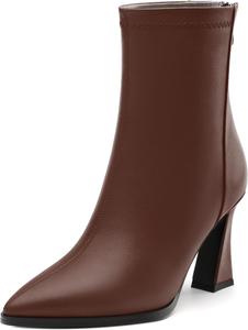 Женские ботильоны, сзади на молнии, заостренный носок, короткие сапоги, модные однотонные ботильоны на высоком каблуке для вечеринок, офиса и свиданий RLYGHWAO, Dark Brown Matte