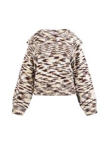 Женский вязаный свитер коричневого цвета с разноцветными вставками myMo