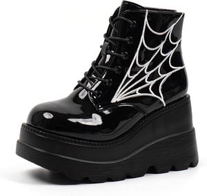 Женские готические ботильоны на щиколотку с толстым высоким каблуком, шнуровкой, боевые ботинки с круглым носком, панк-бутсы, мотоциклетные ботинки на платформе ZKXYFFS, 8.5 Black/A