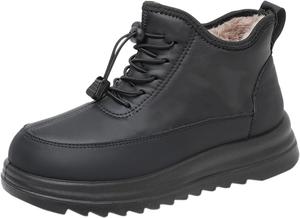 Зимние женские снежные ботинки, водонепроницаемые ботильоны с боковой молнией, утепленные плюшем для носки на улице, как боевые ботинки Generic, Black