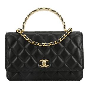 CHANEL Овчинная цепная сумка через плечо, женская черная