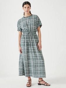 Текстурированное платье миди с воротником-гольф в клетку HUSH, Green/White
