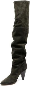 Женские ботфорты XYD с высокими голенищами, средний каблук-конус, выше колена, эластичные, с острым носком, модные свободные зимние теплые длинные ботильоны, Dark Olive