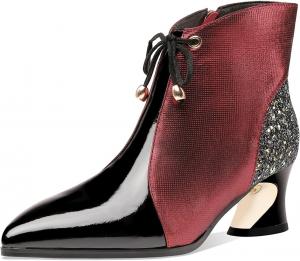 Женские кожаные ботильоны TinaCus с заостренным носком, ручной работы, на невысоком каблуке-бочонке, с боковой молнией, различных цветов, с завязками, Burgundy