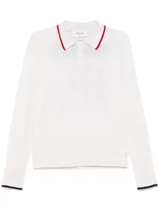 Кашемировая рубашка поло вязки интарсия THOM BROWNE, белый