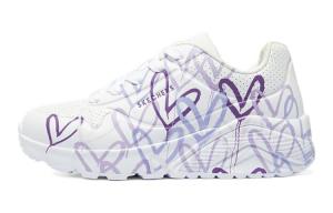 Скейтбордские кроссовки Skechers UNo устойчивые к истиранию низкие белые с фиолетовым для подростков