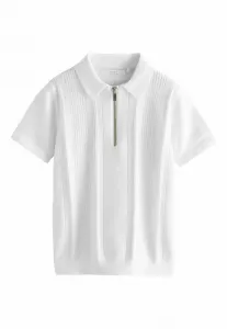 Поло с застежкой-молнией на воротнике, стандартного кроя Next, White