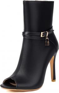Ботильоны на каблуке-стилетто с открытым носком UP2STEP | Элегантный дизайн с боковой молнией для стильной женской обуви, Black